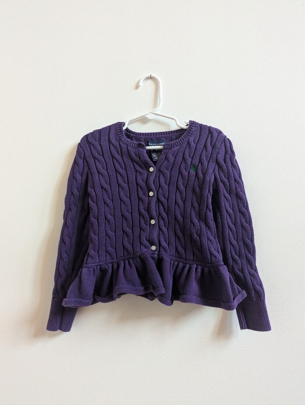 Ralph Lauren Cardigan 5 Girls Purple Cable Knit Skirted Preppy